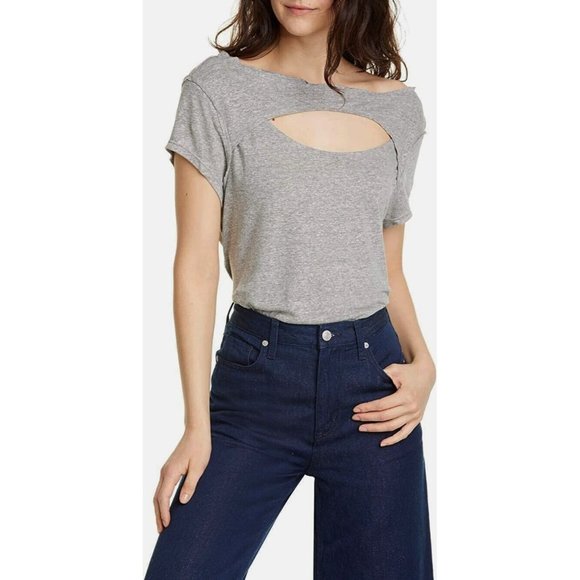 We The Free Tops - We The Free People June Cut Out Tee Linen Blend Oversized T Shirt Heather Grey M